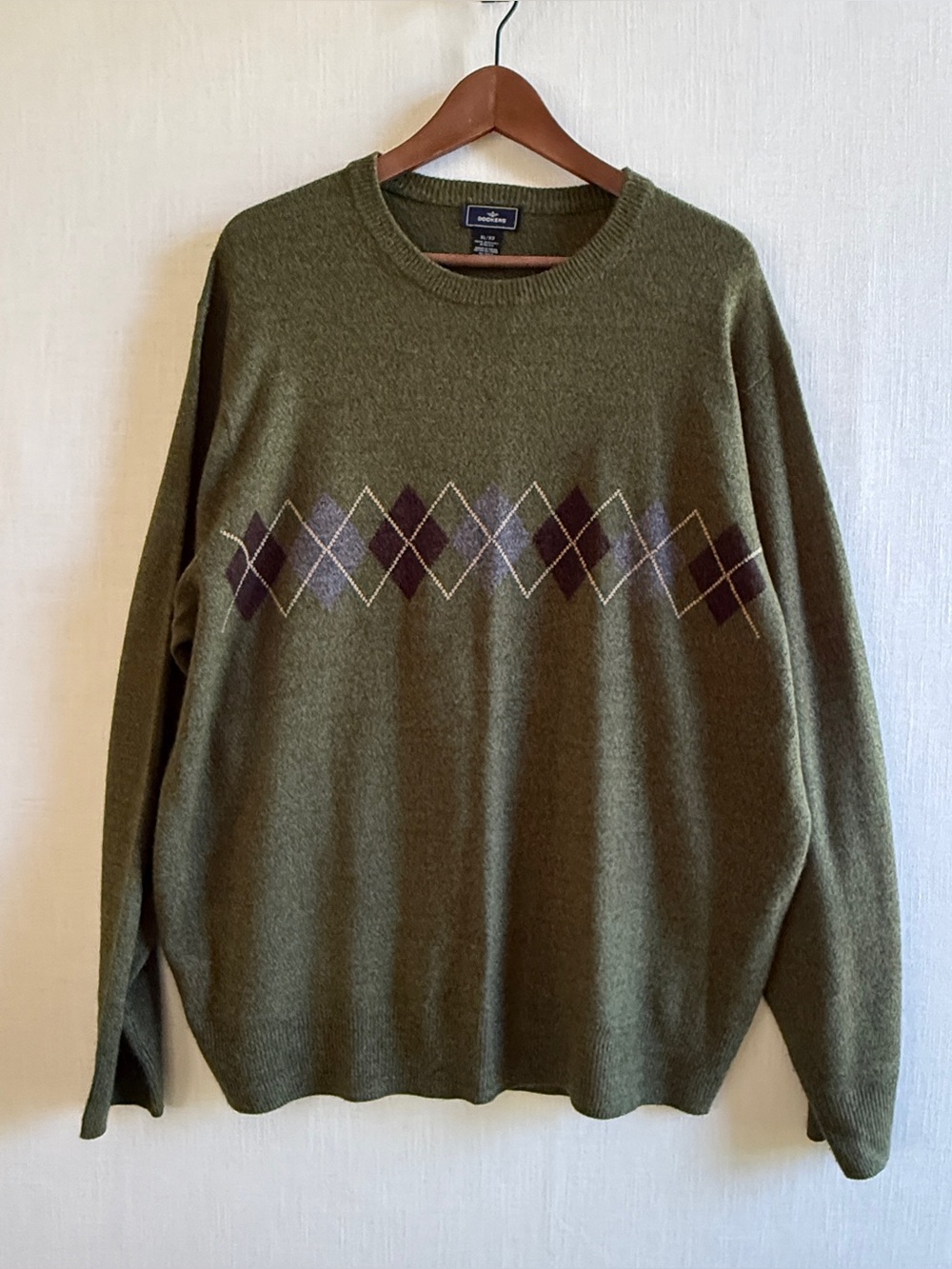 Vintage Dockers Green Argyle Preppy Grandpa Knit Crewneck Sweater XL